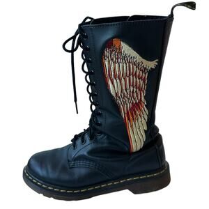 Dr. Martens Celeste Combat Boots Black Leather Angel Wings Women's Size 8